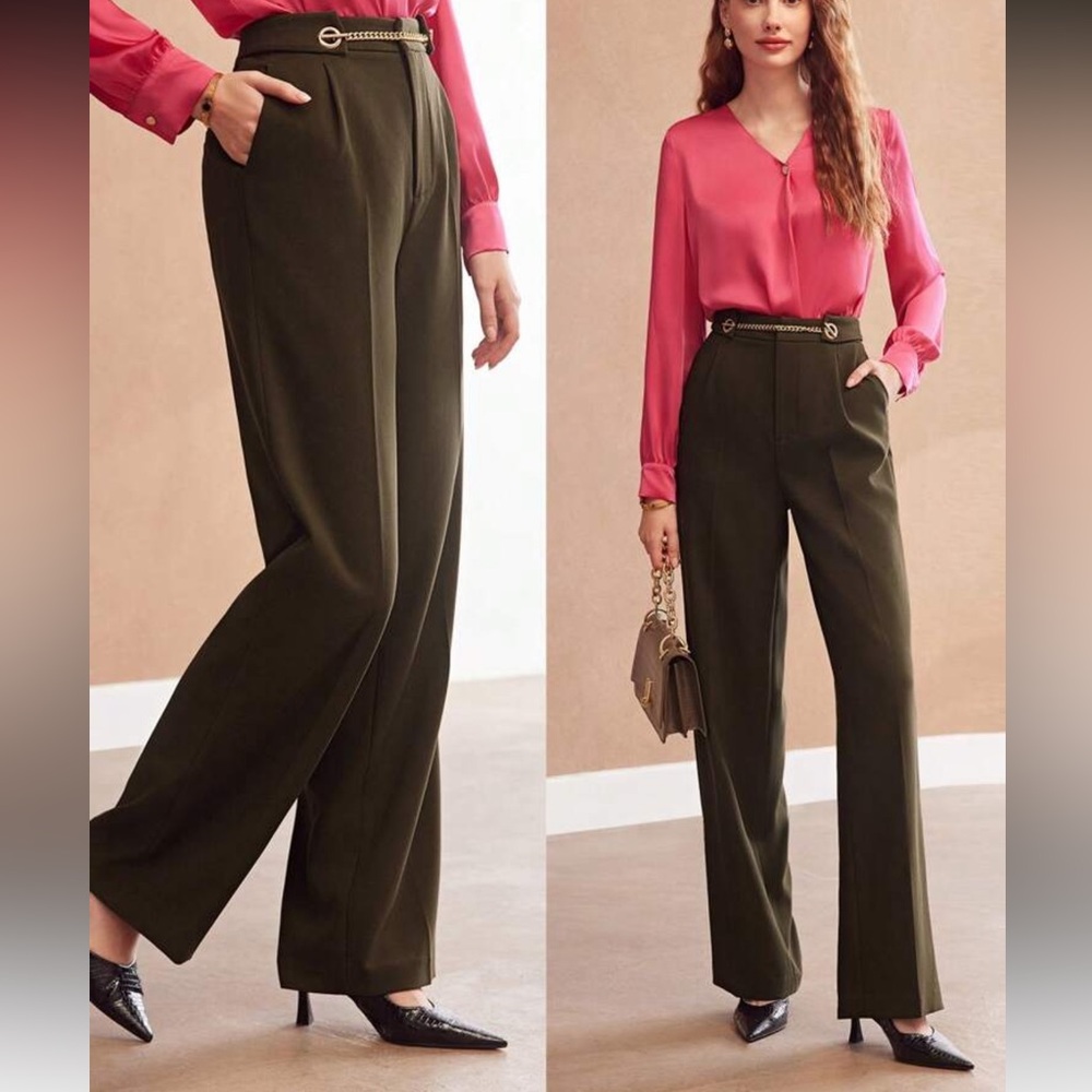 MOTF Olive Green Wide Leg Tailored Pants Trousers | Size S | NWT - Picture 8 of 15